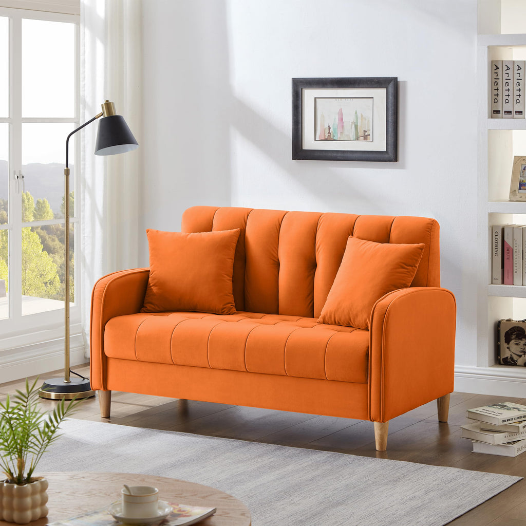 Orange Velvet Tufted Loveseat Sofa H468438