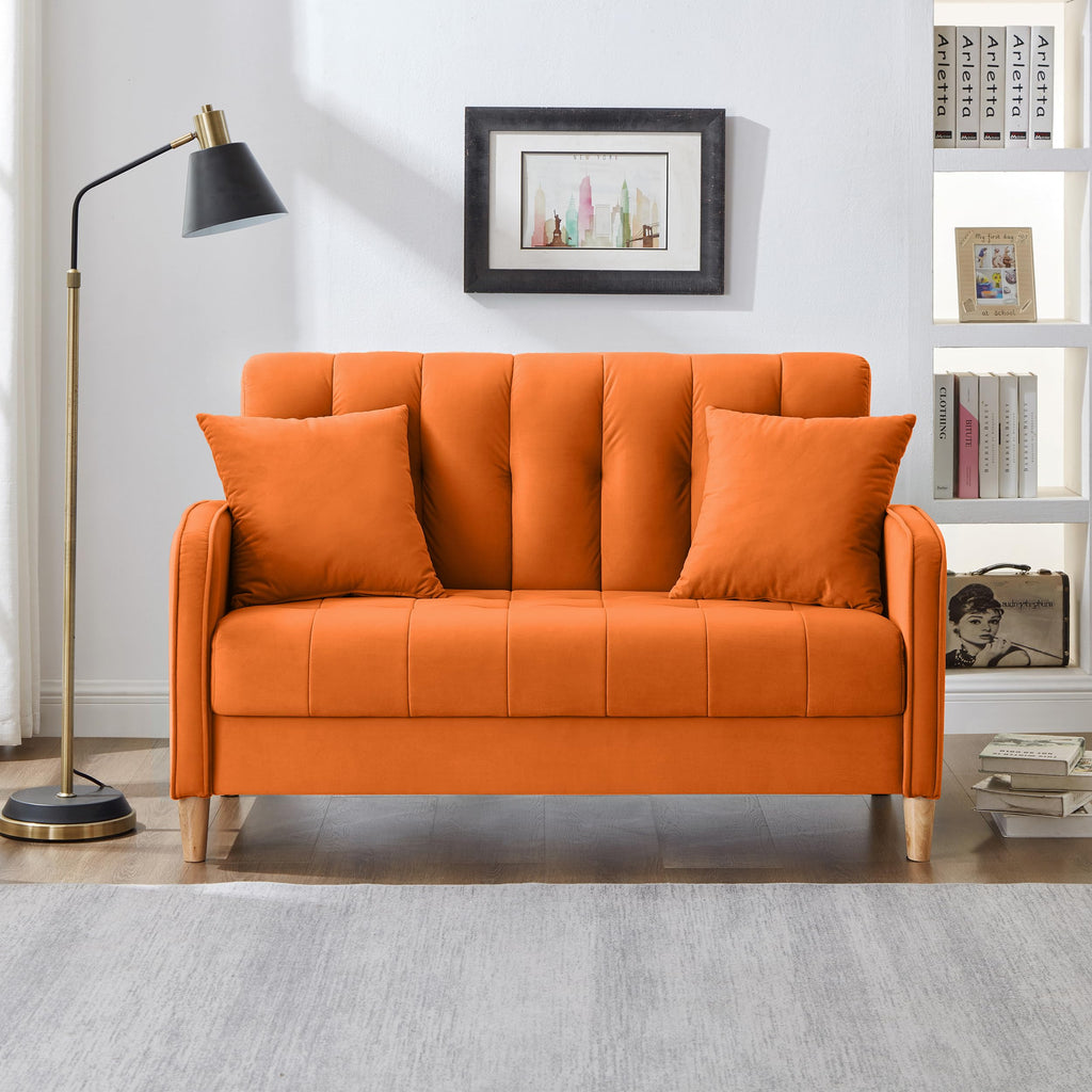 Orange Velvet Tufted Loveseat Sofa H468438