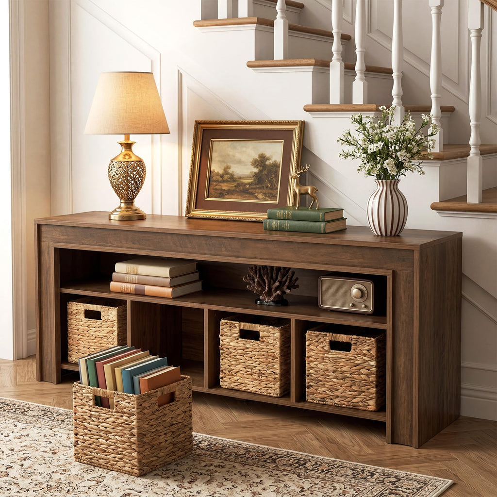63" Wooden TV Stand with 4 Woven Baskets S11072
