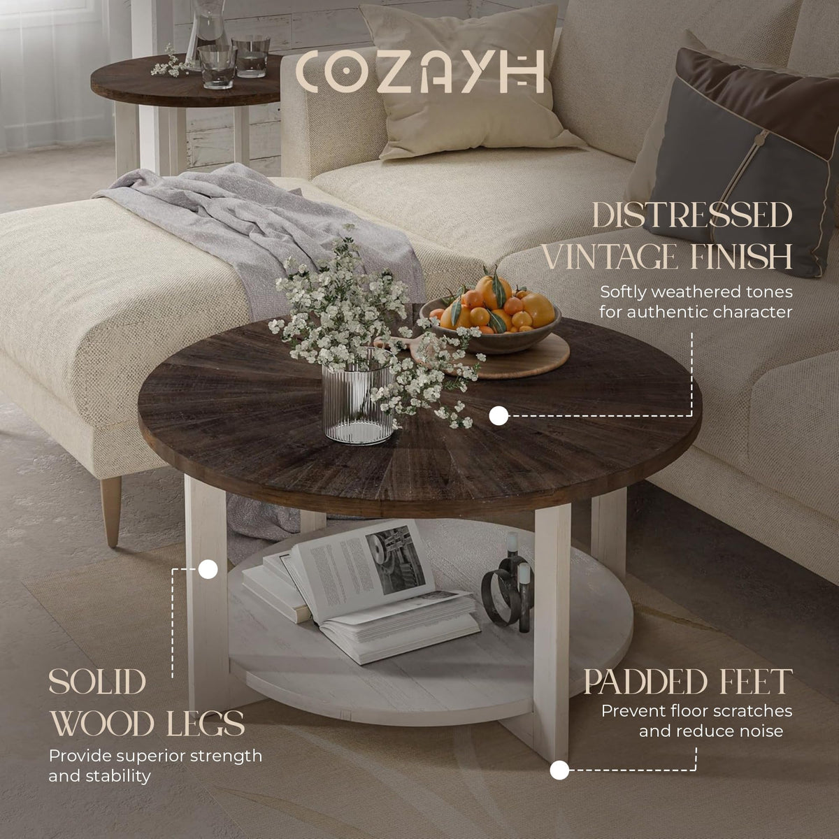 Round Farmhouse Coffee Table H7575