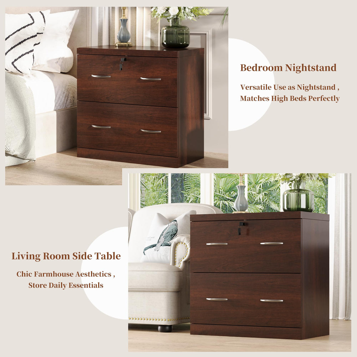 2 Drawer Wood File Cabinet with Lock X802