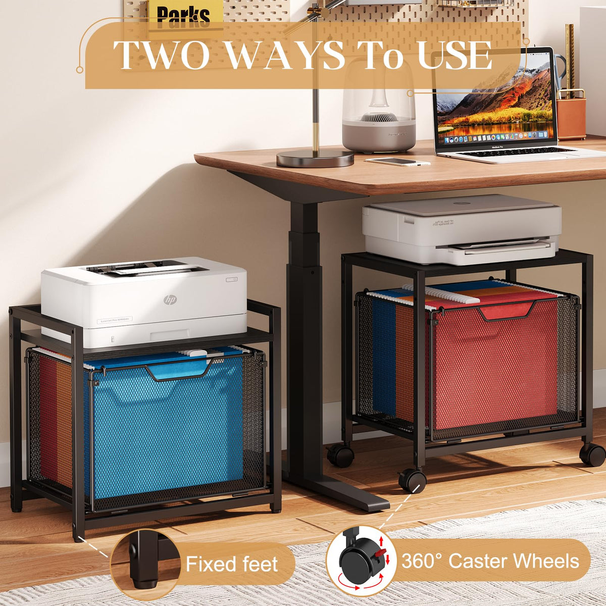 Black Rolling Printer Stand with Drawer M8697