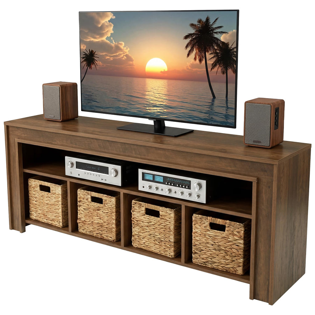 63" Wooden TV Stand with 4 Woven Baskets S11072