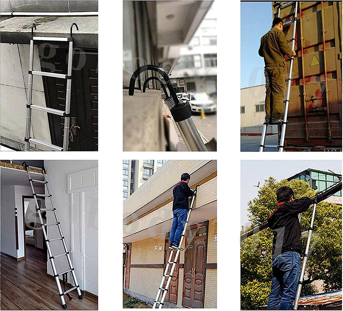 20FT Aluminum Telescoping Ladder with 2 Detachable Hooks, 330 lb Capacity J325