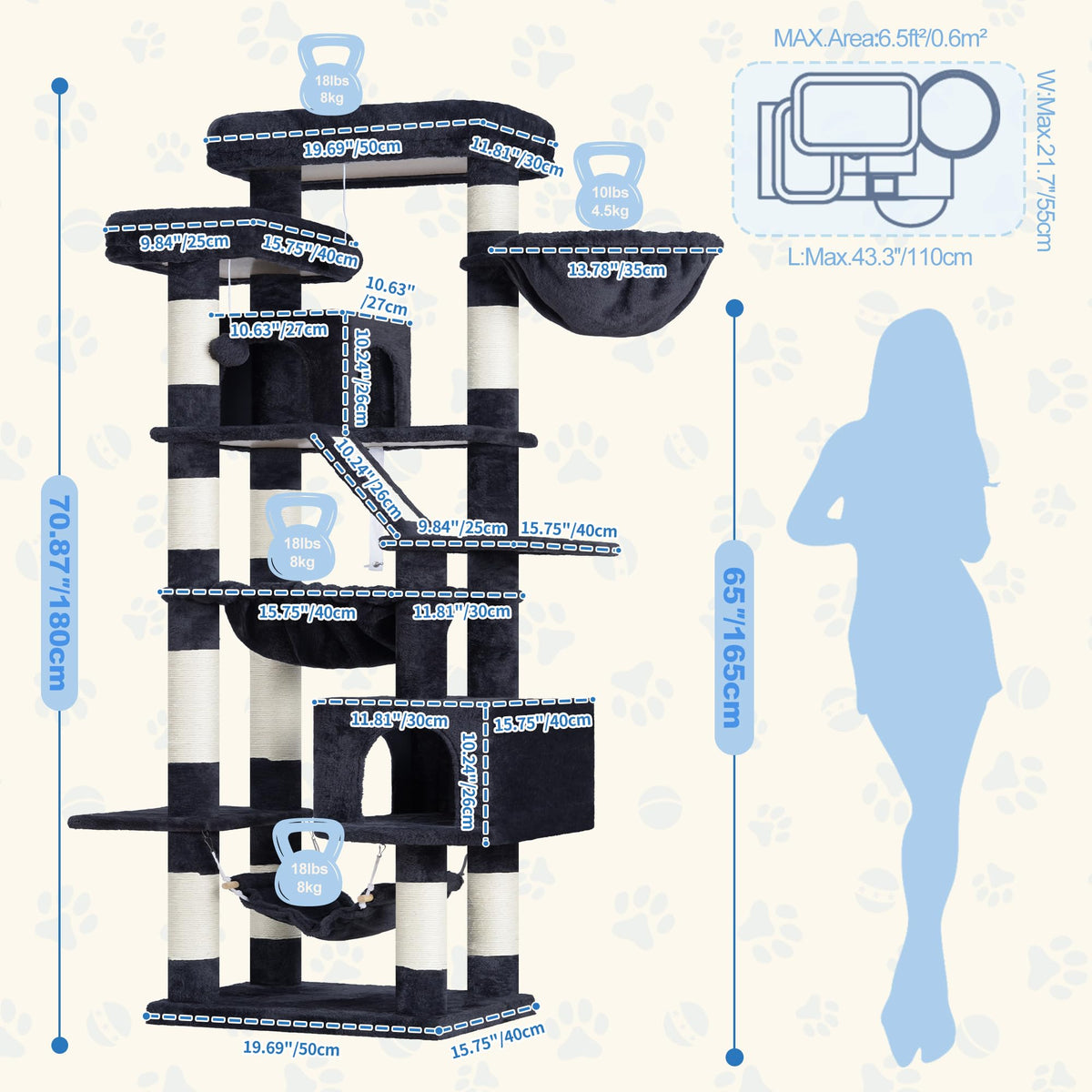 71-Inch-Tall Cat Tree with 2 Perches H22501