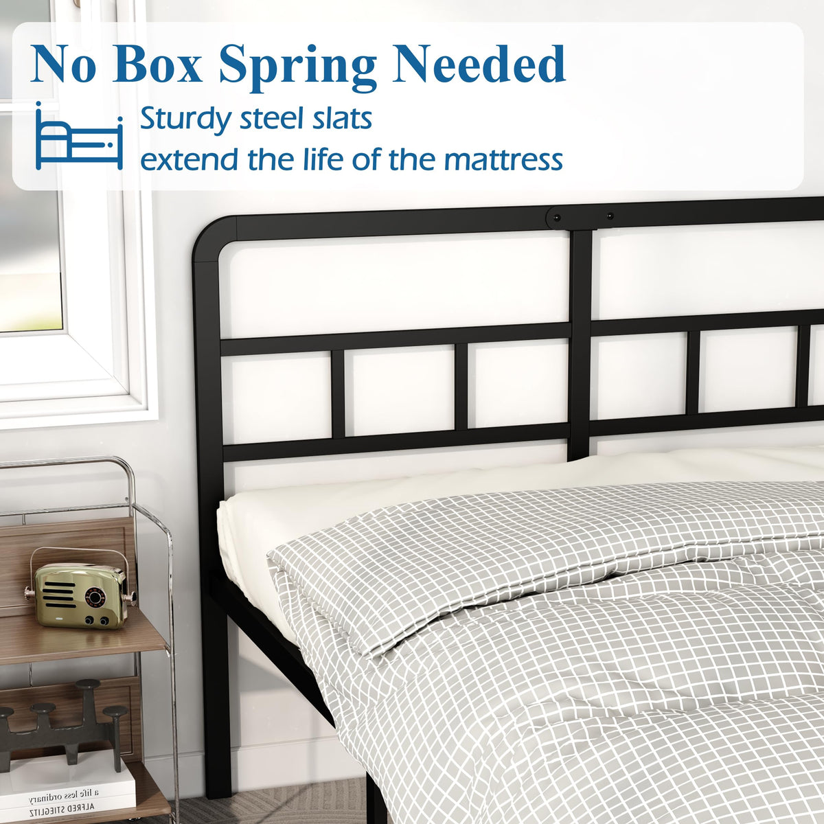18 Inch Metal Queen Bed Frame with Headboard K459