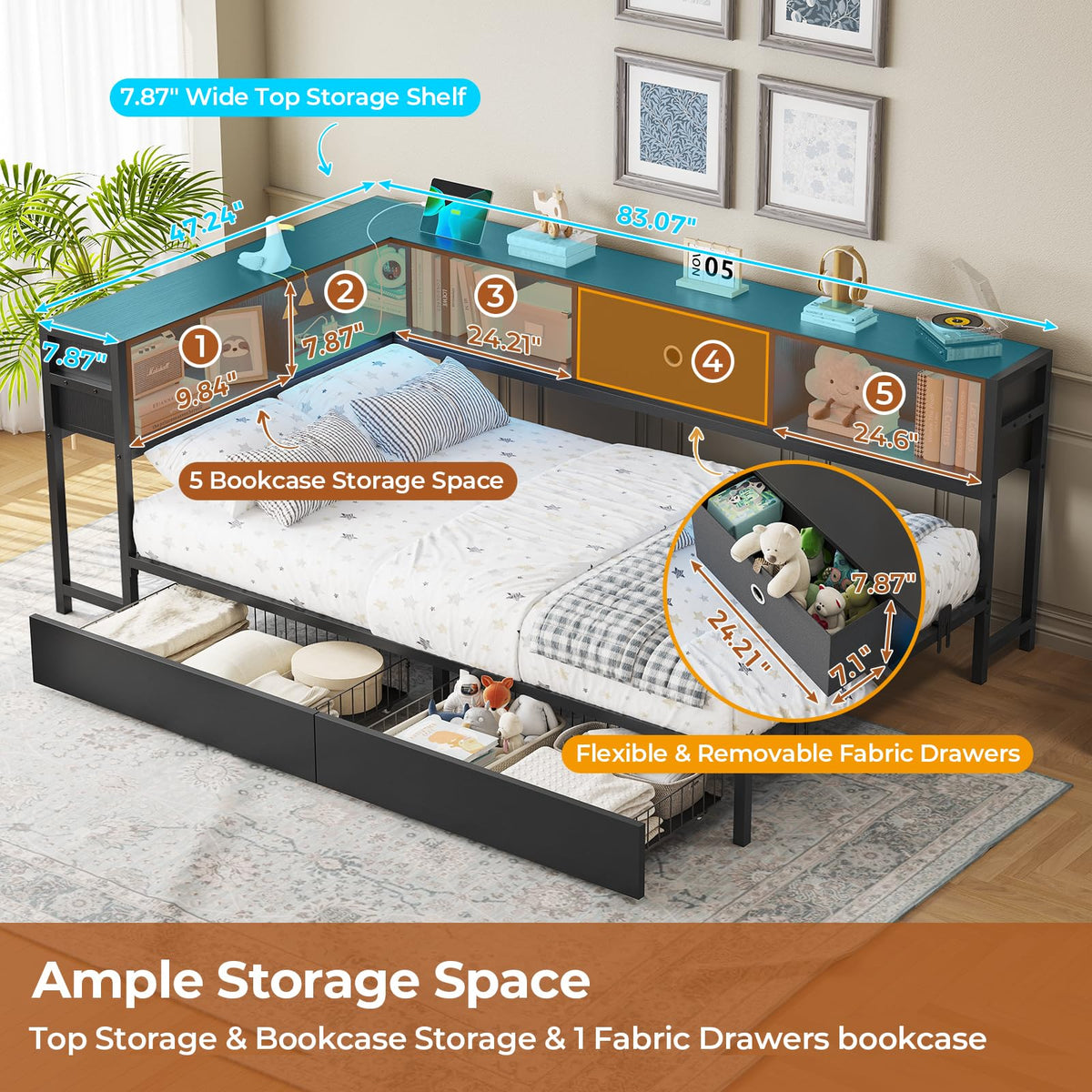 Black Twin Metal Platform Bed Frame with Storage Drawers E44911