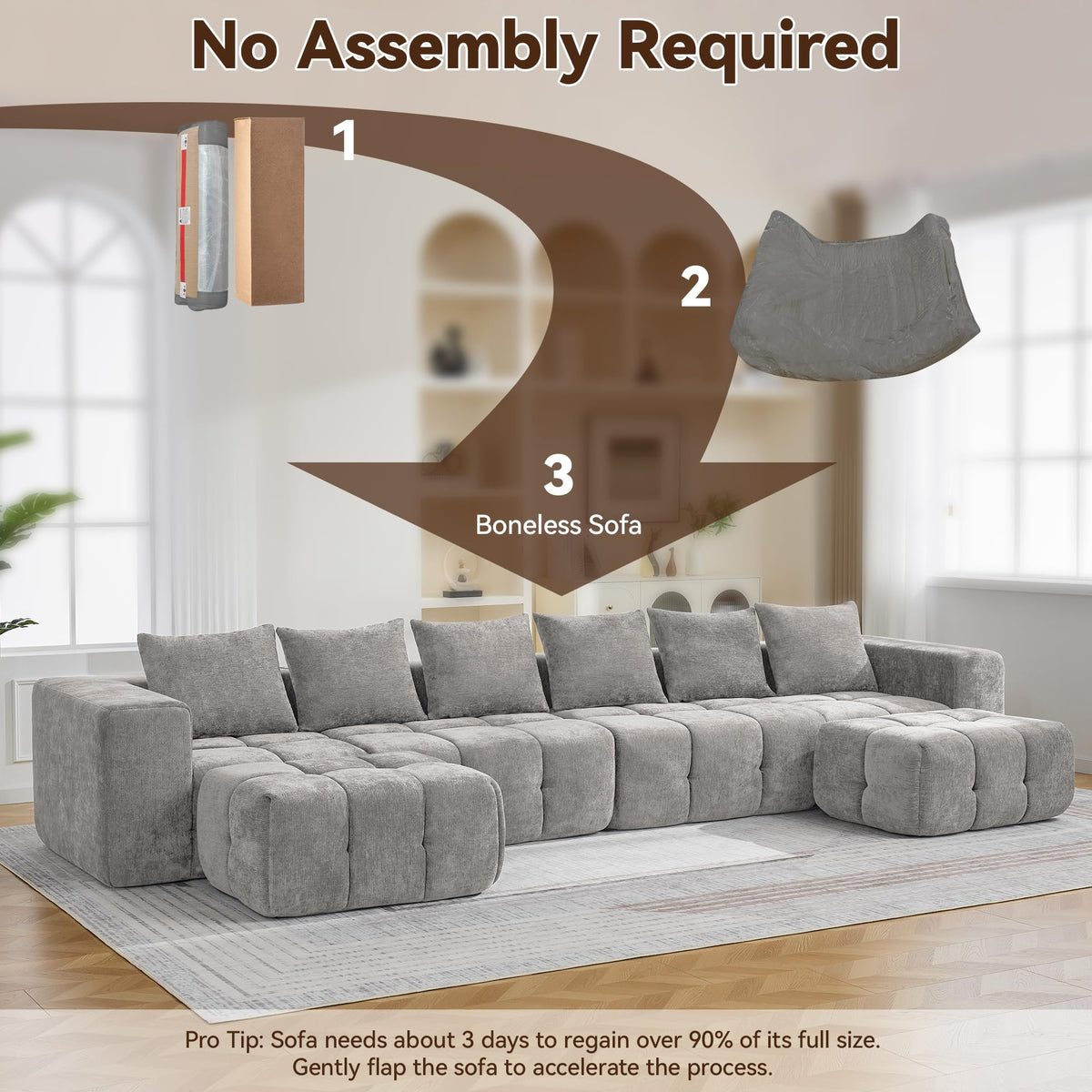 Light Grey Oversized Tufted Memory Foam Loveseat I93813