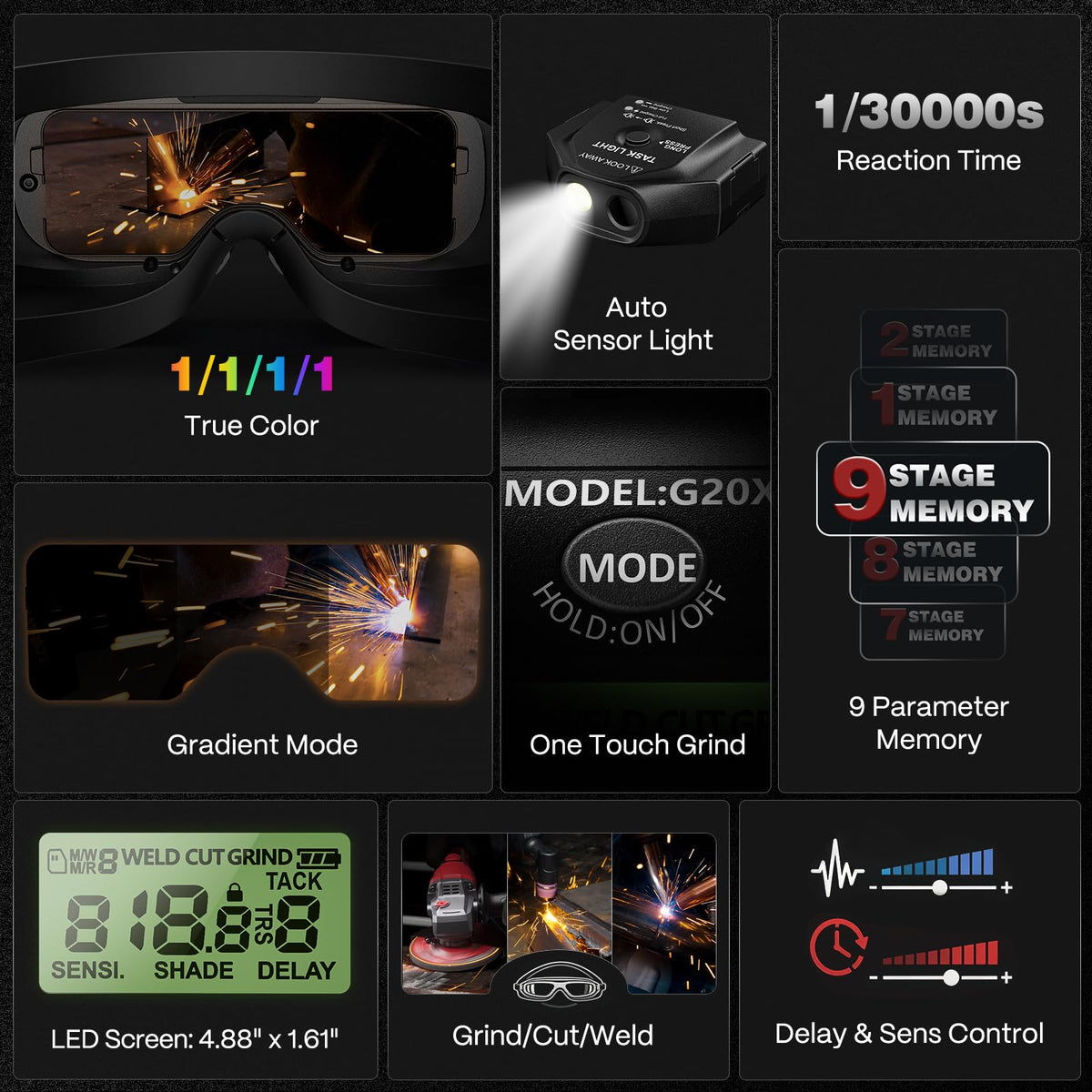 Auto-Darkening Welding Goggles Kit with LED Light U6629