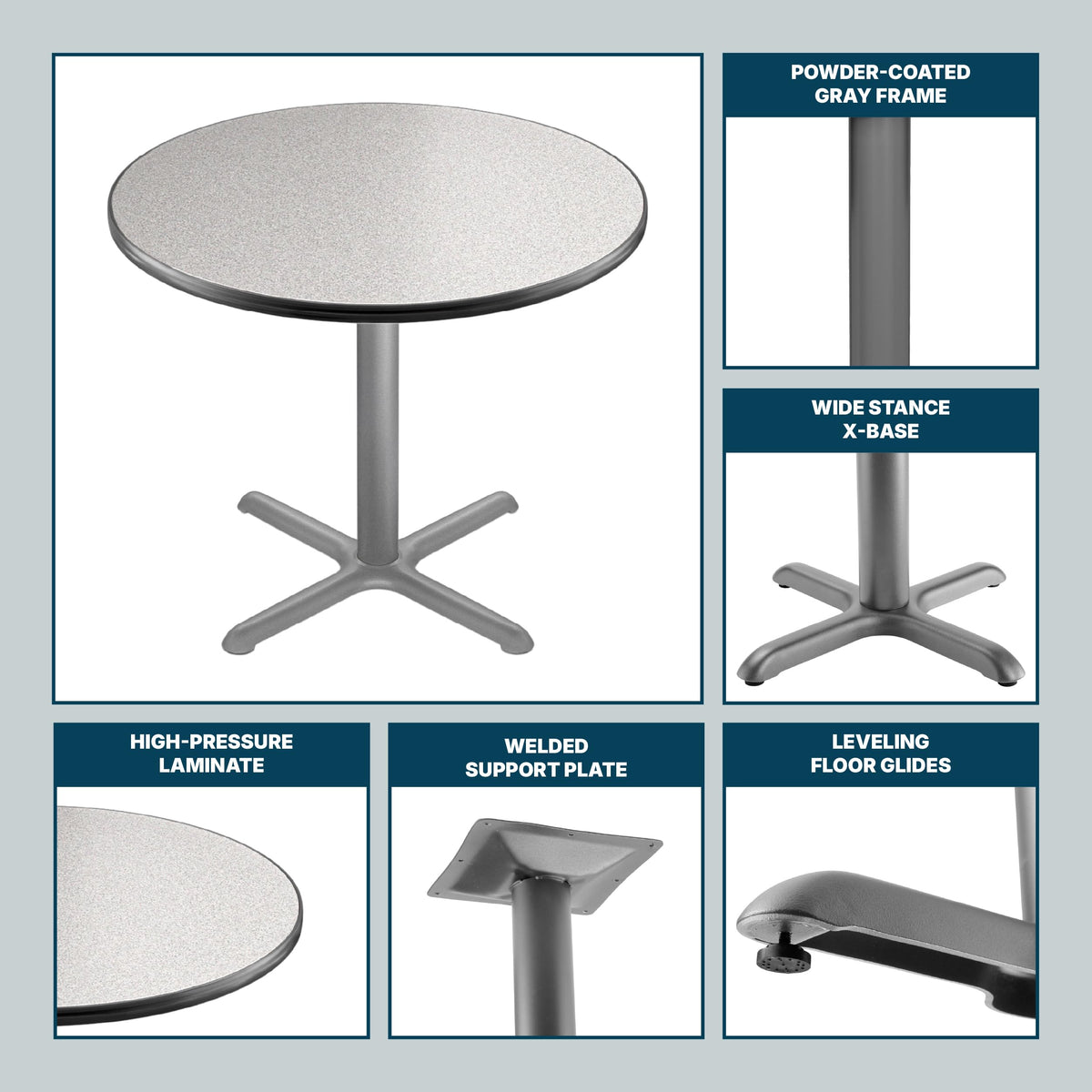Round 36 in Diameter 30 in Dining Height Black Frame Gray Laminate Cafe Table N448858