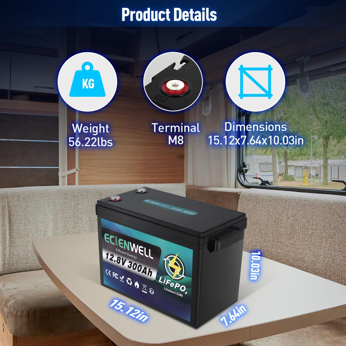 12V 1200Ah Lithium LiFePO4 Battery 4 Pack with 200A BMS E3976