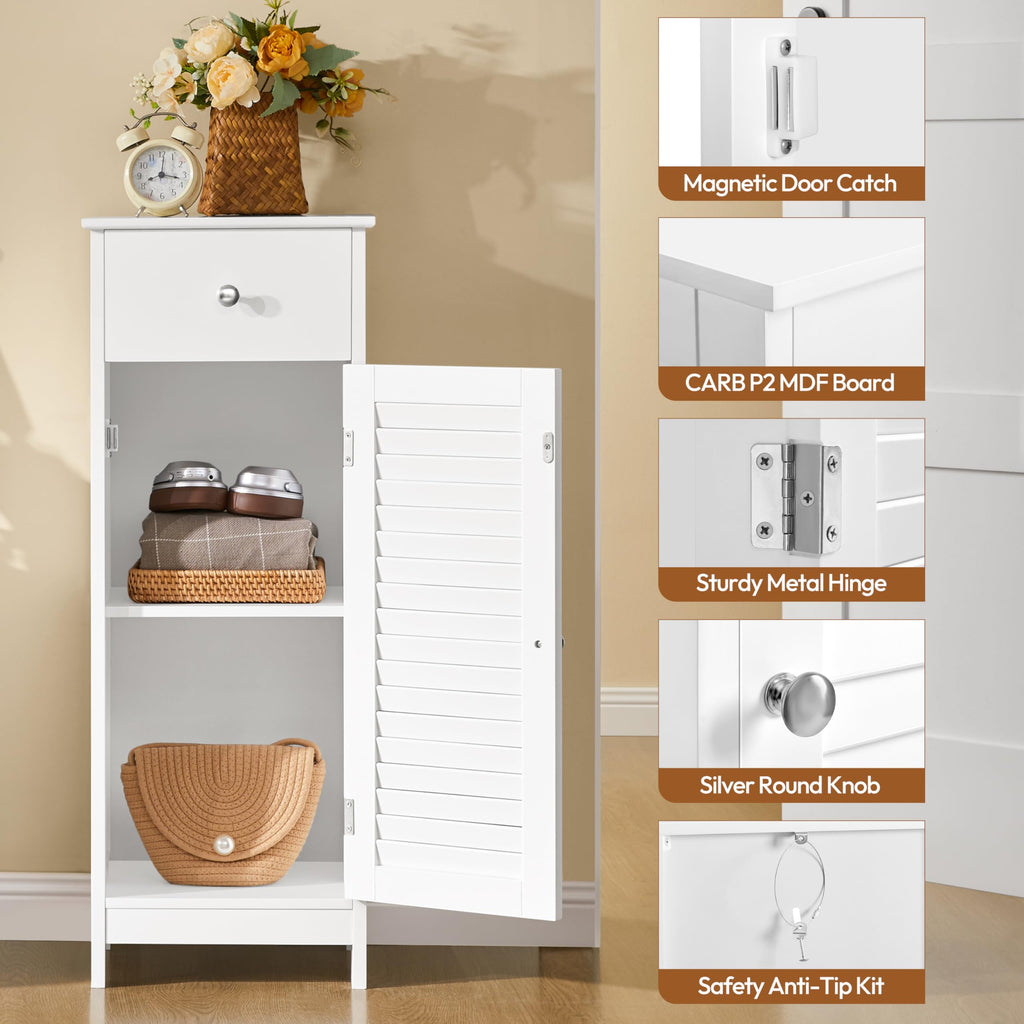 White Bathroom Storage Cabinet with Drawer V217