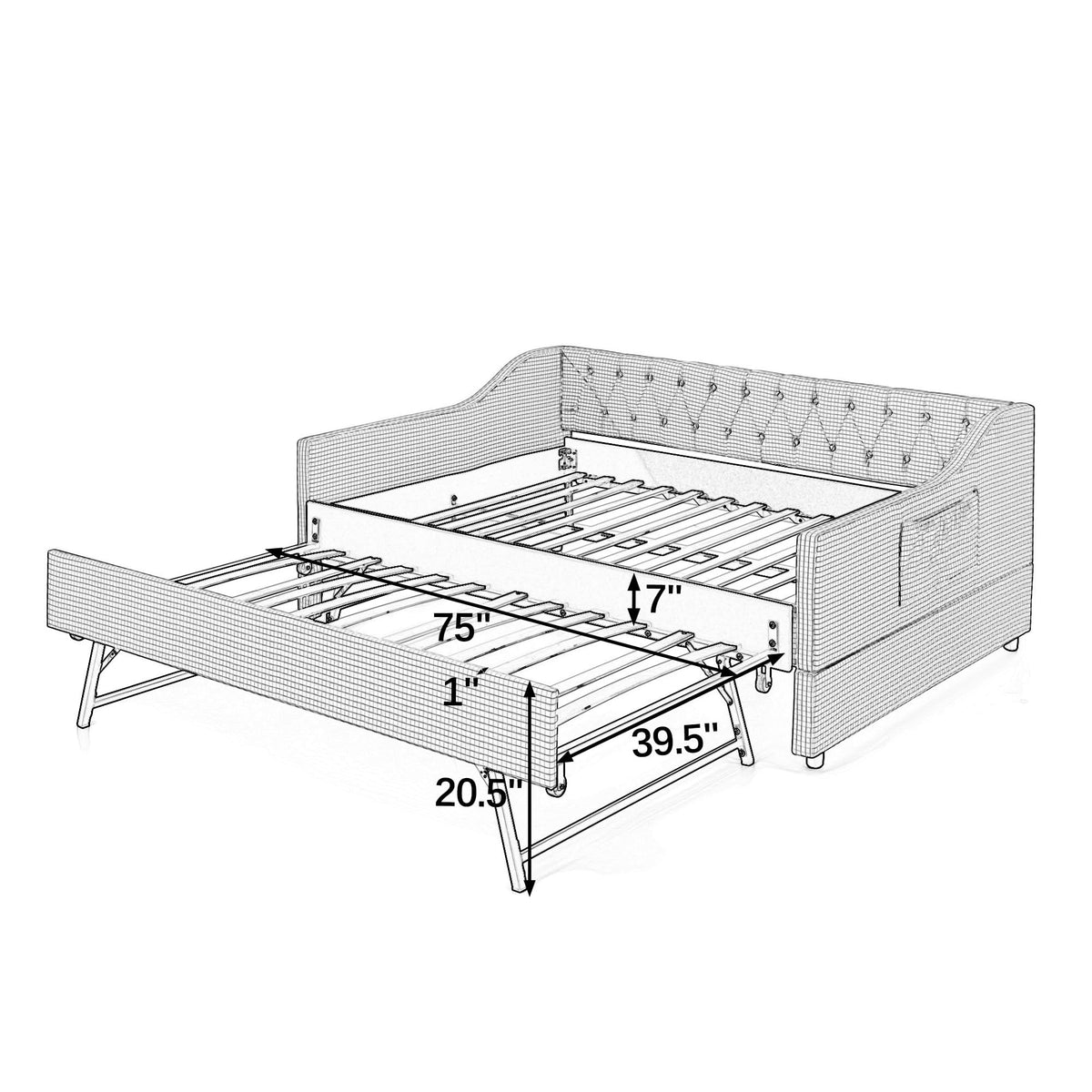 Full Size Upholstered Daybed with Trundle and Side Pocket Q160093