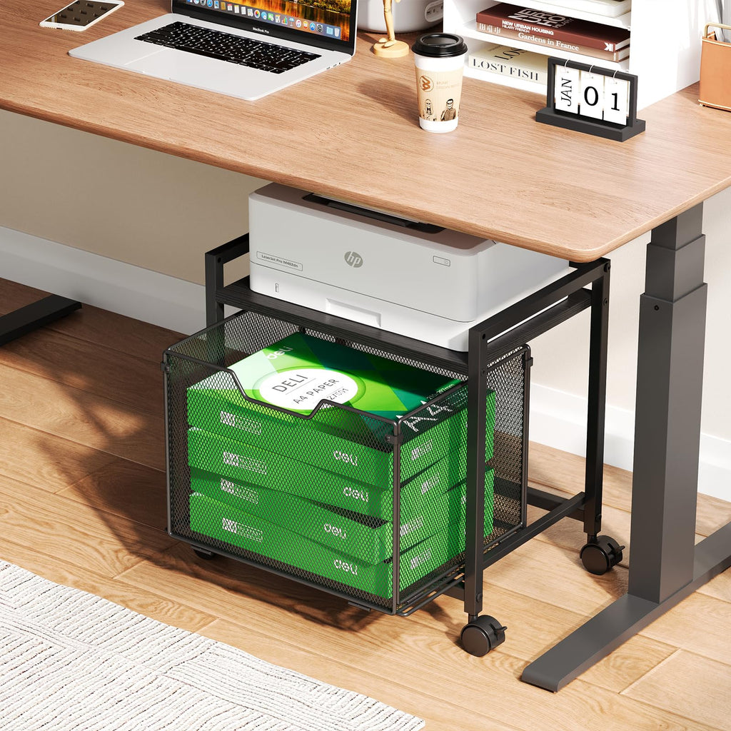 Black Rolling Printer Stand with Drawer M8697