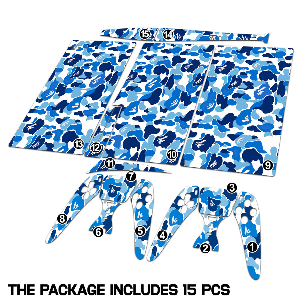 Blue Camo Game Console 5 Skin with 2 Controller Skins R745