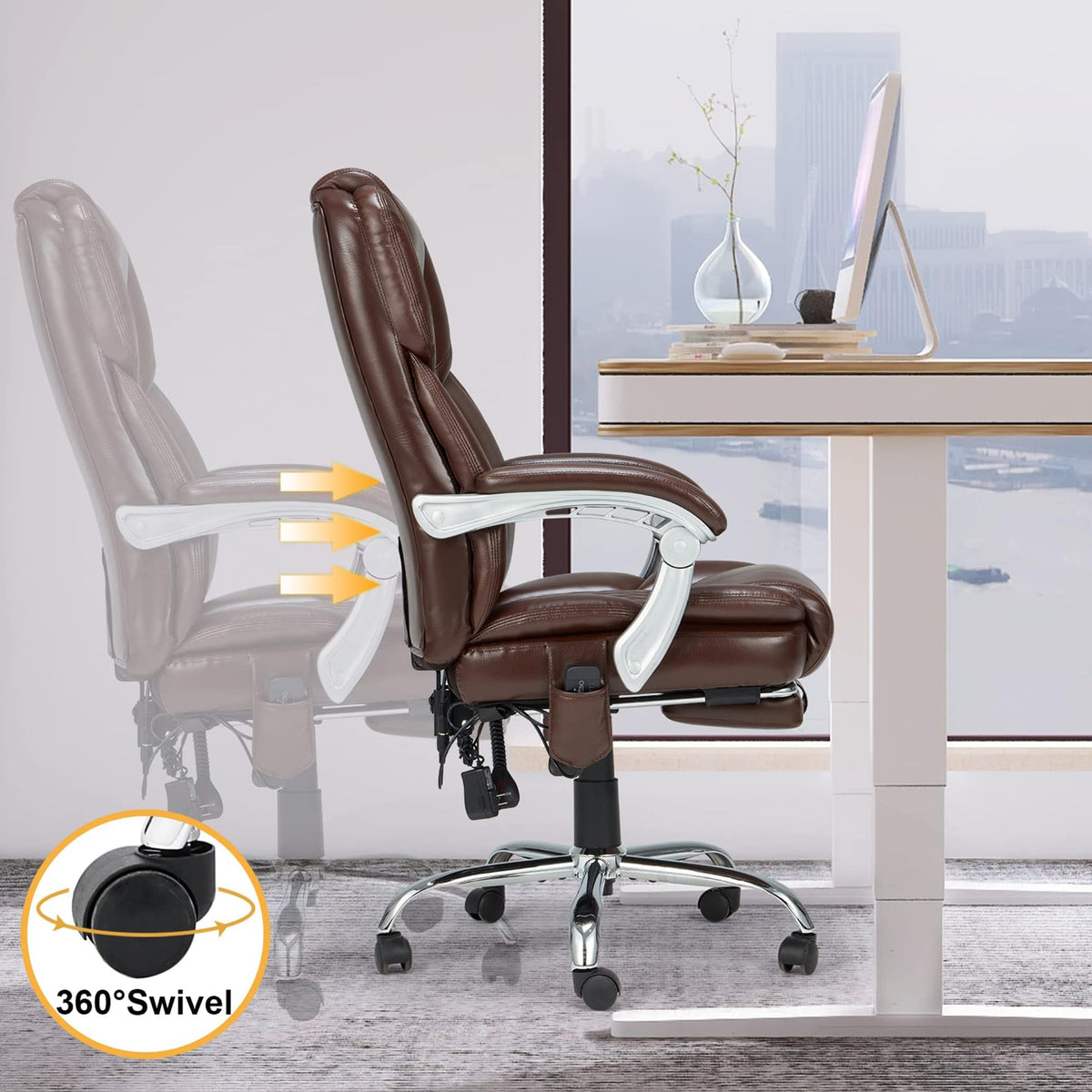 Brown Heated Massage Office Chair with Footrest Q821
