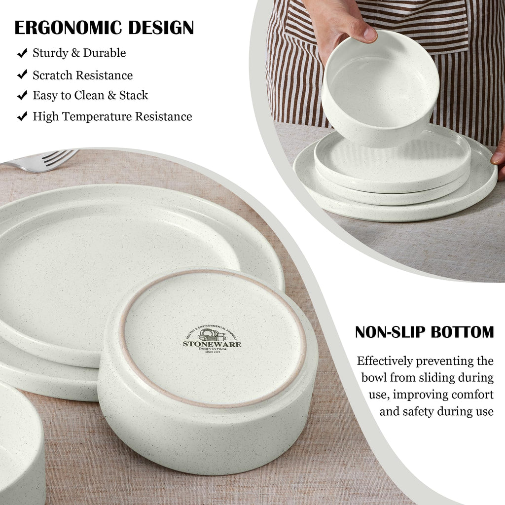 24-Piece Stoneware Dinnerware Set, Speckled White P426