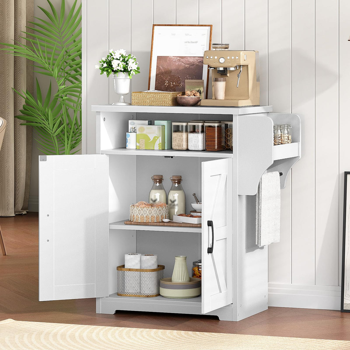 White Coffee Bar Cabinet with Storage Q16823