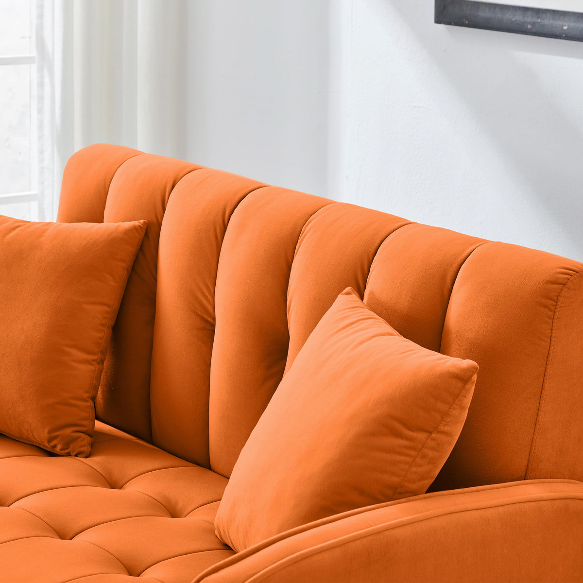Orange Velvet Tufted Loveseat Sofa H468438