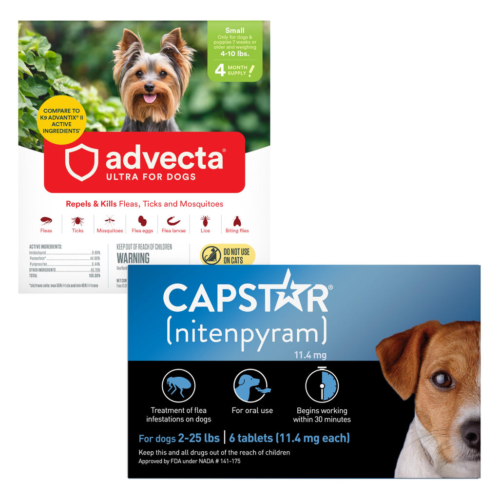 Flea and Tick Prevention for Small Dogs 4-10 lbs (4 Doses) + Flea Treatment for Dogs 2-25 lbs (6 Doses) Bundle Z28861