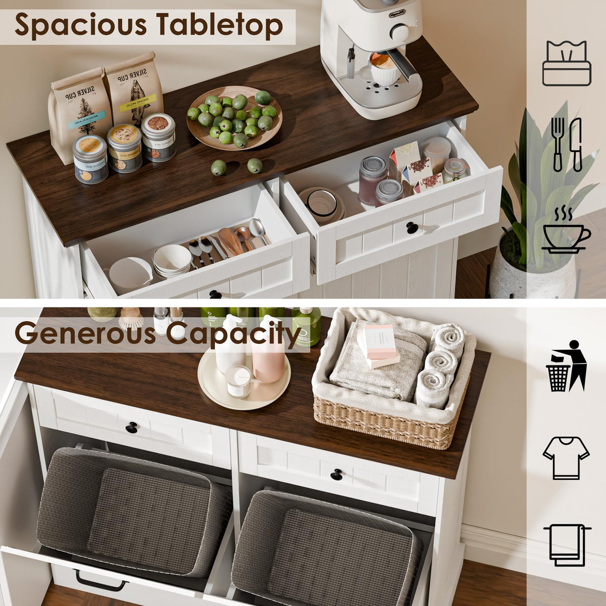 20 Gallons Tilt Out Trash Cabinet with Drawer, White K79451