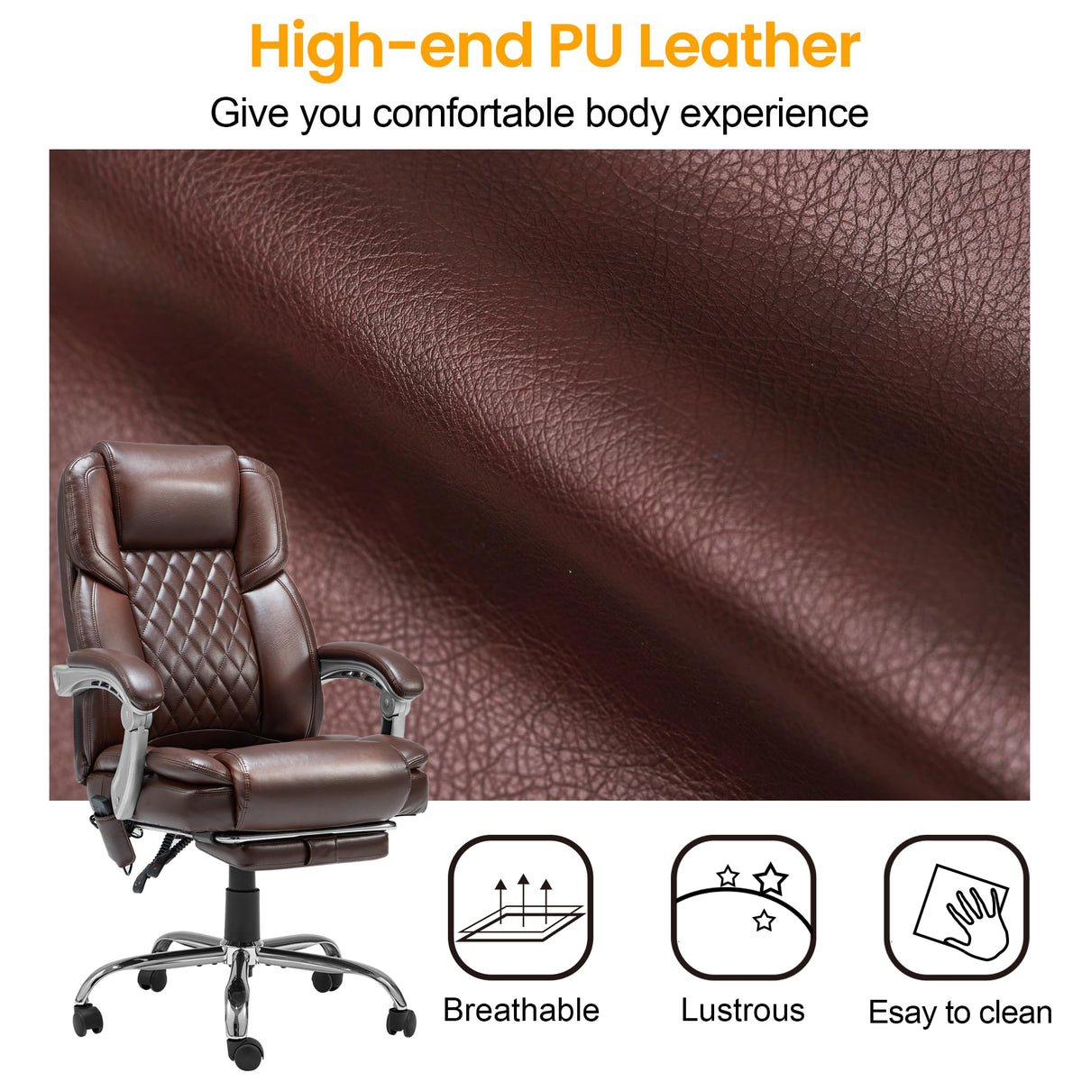 Brown Heated Massage Office Chair with Footrest Q821