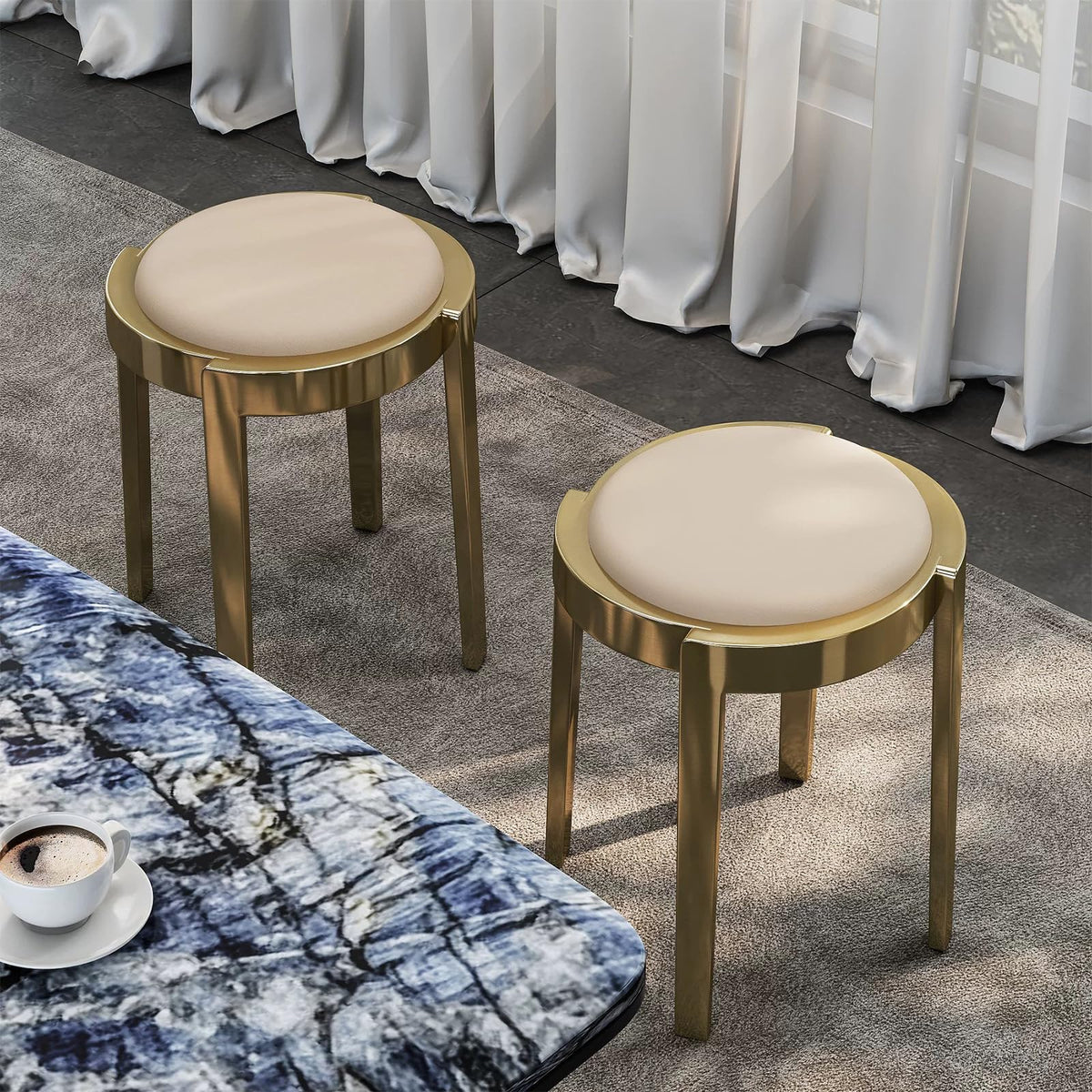 Round Stackable Stainless Steel Imitation Leather Stools H691594