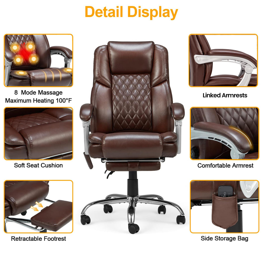 Brown Heated Massage Office Chair with Footrest Q821