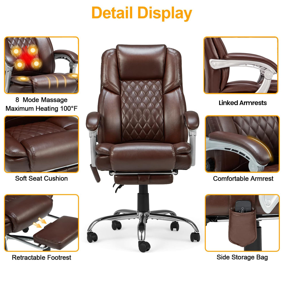 Brown Heated Massage Office Chair with Footrest Q821