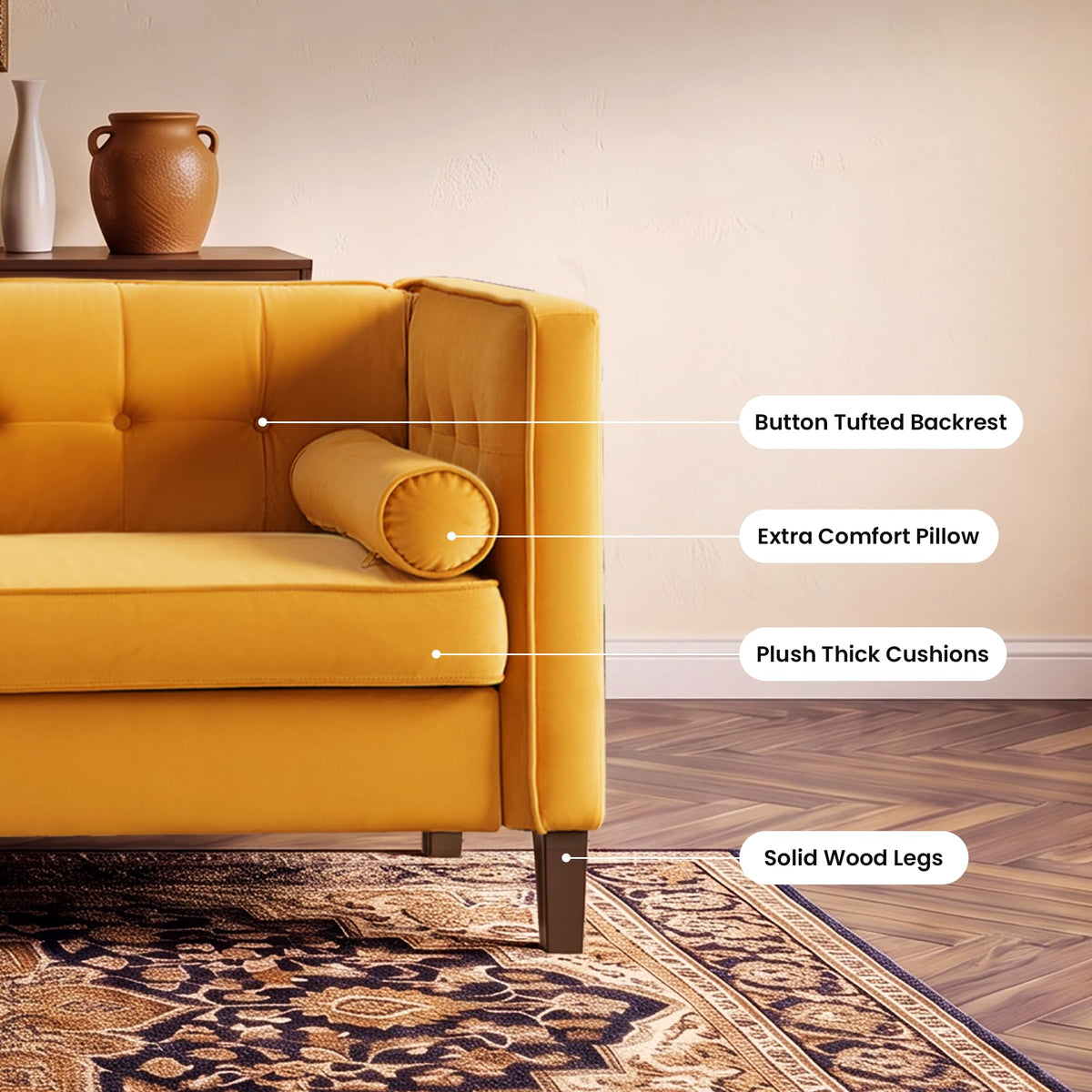 78" Velvet 3 Seater Sofa with Bolster Pillows N375