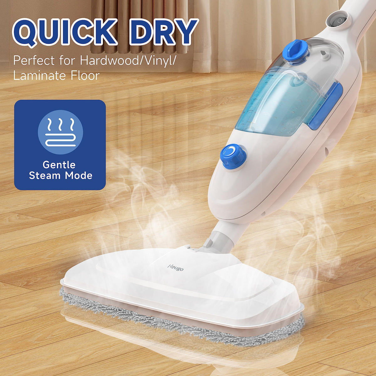 Lightweight Steam Mop with Adjustable Steam Modes, 23ft Cord, 2 Washable Pads L43958
