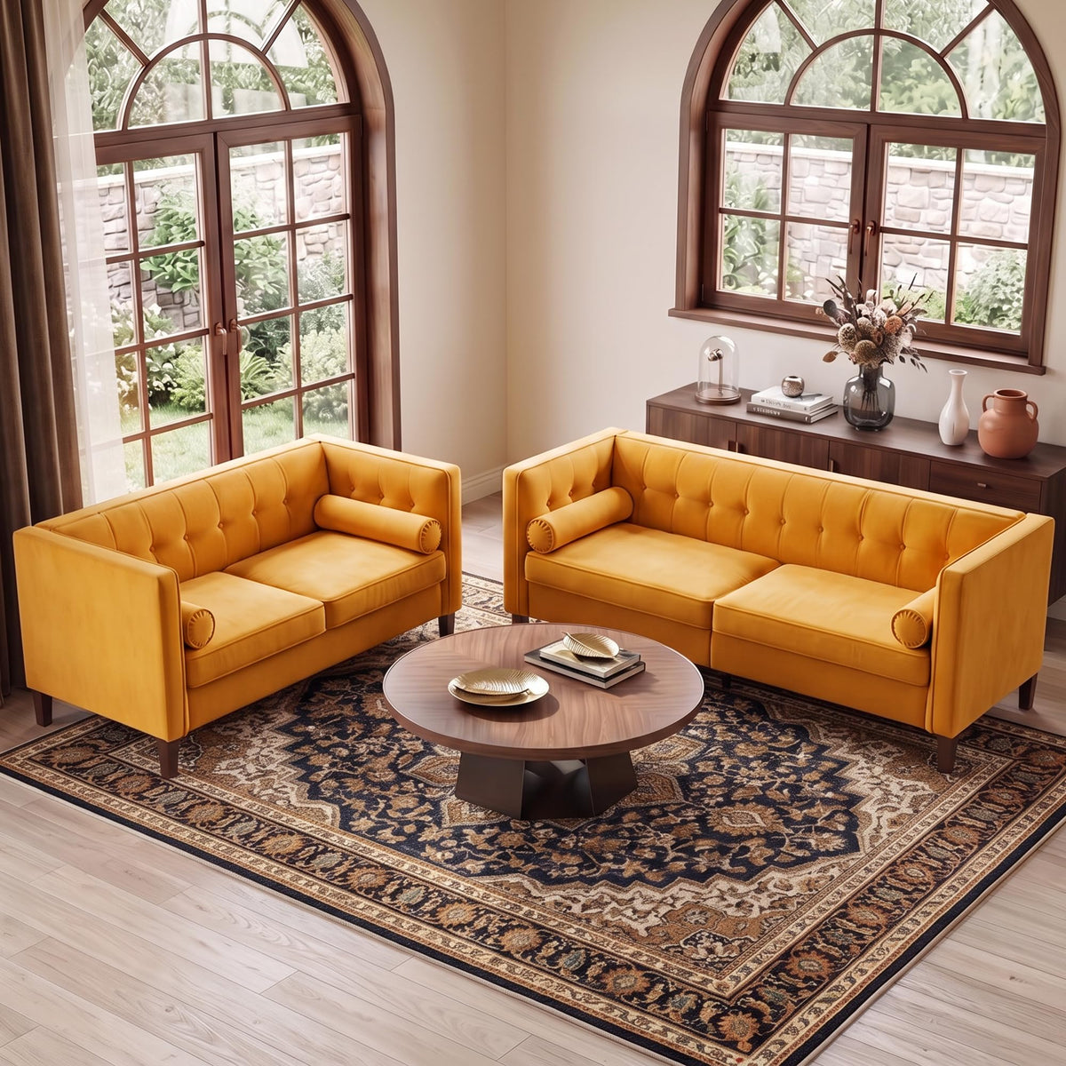 78" Velvet 3 Seater Sofa with Bolster Pillows N375