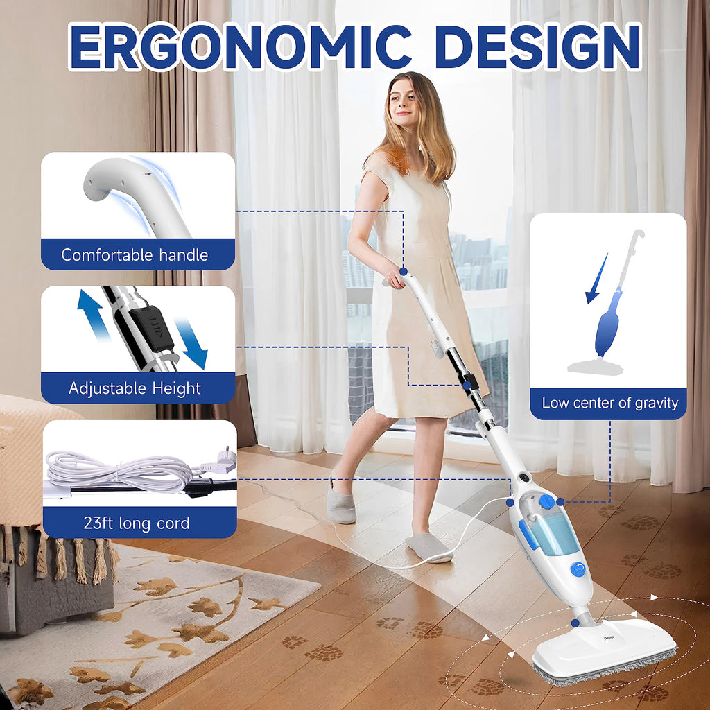 Lightweight Steam Mop with Adjustable Steam Modes, 23ft Cord, 2 Washable Pads L43958
