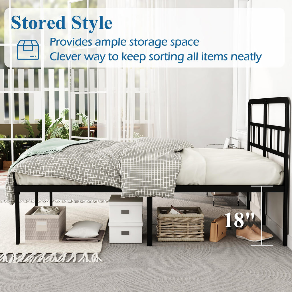18 Inch Metal Queen Bed Frame with Headboard K459