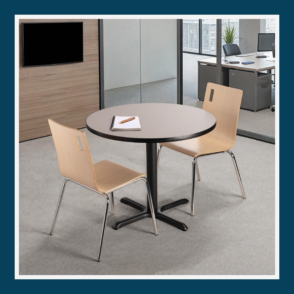 Round 36 in Diameter 30 in Dining Height Black Frame Gray Laminate Cafe Table N448858