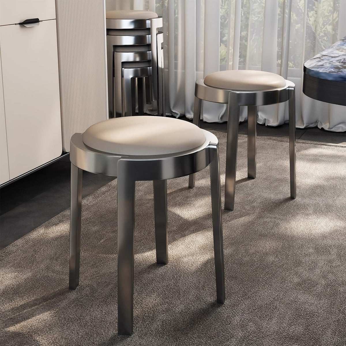Round Stackable Stainless Steel Imitation Leather Stools H691594