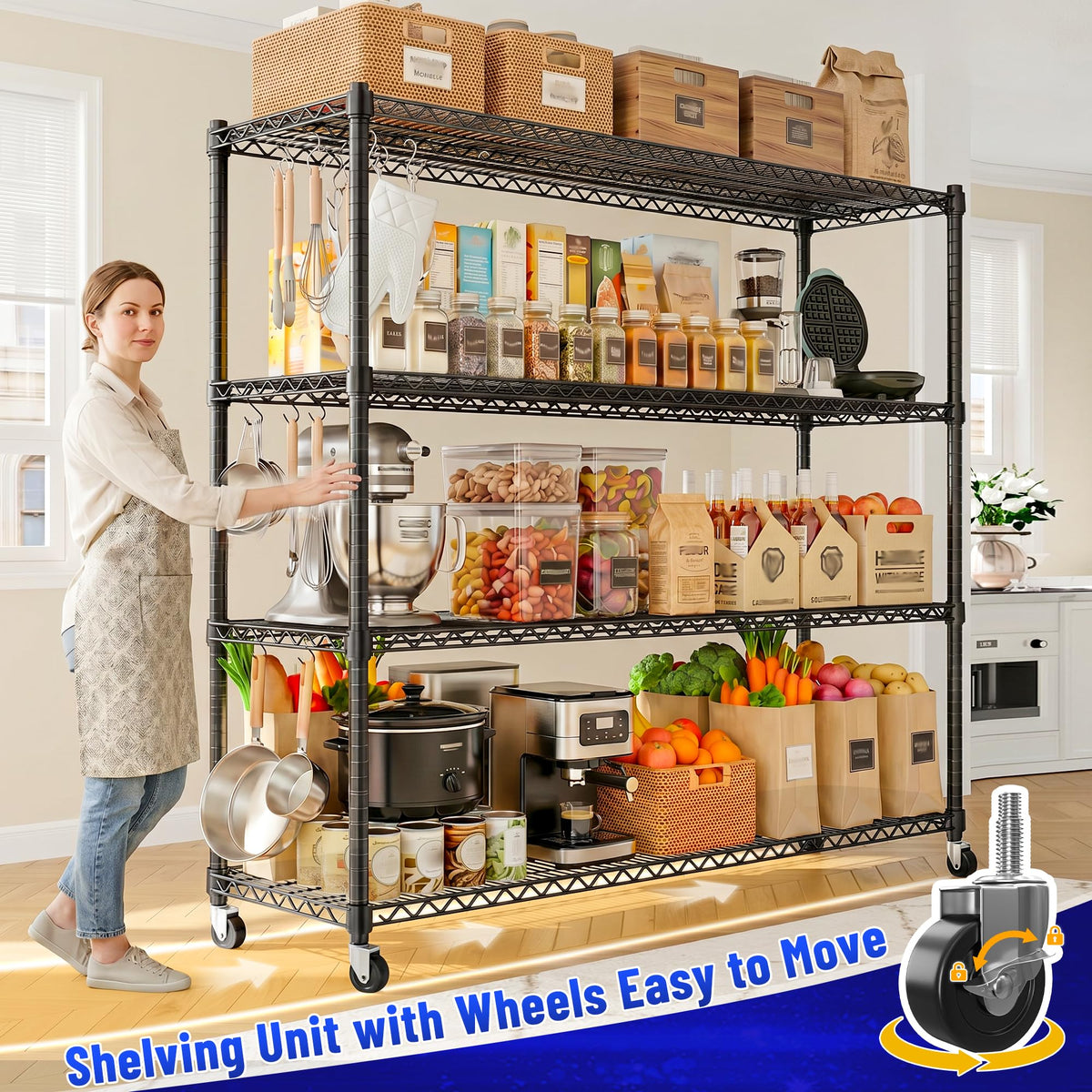 4-Tier Heavy Duty Shelving with Wheels B1814