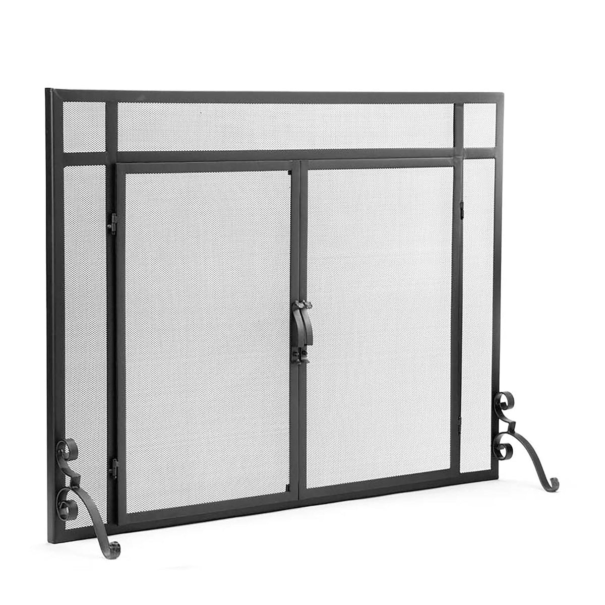 Black Metal Fireplace Screen with Hinged Doors S8438