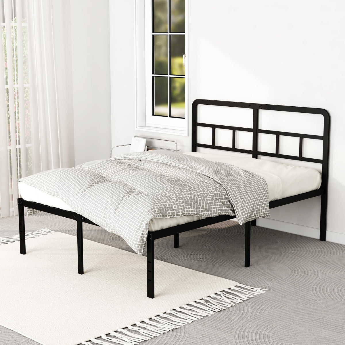 18 Inch Metal Queen Bed Frame with Headboard K459