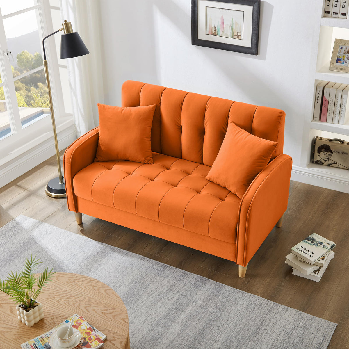 Orange Velvet Tufted Loveseat Sofa H468438