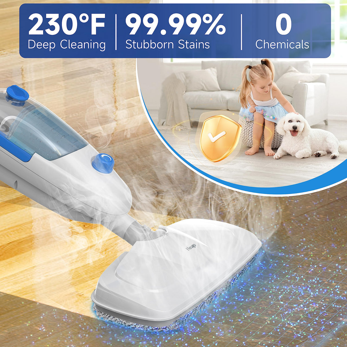 Lightweight Steam Mop with Adjustable Steam Modes, 23ft Cord, 2 Washable Pads L43958