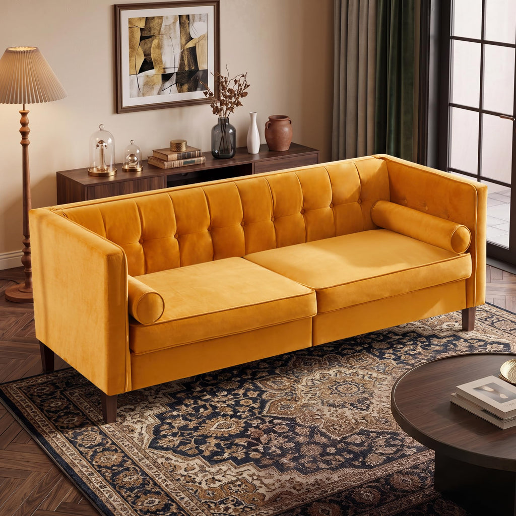 78" Velvet 3 Seater Sofa with Bolster Pillows N375