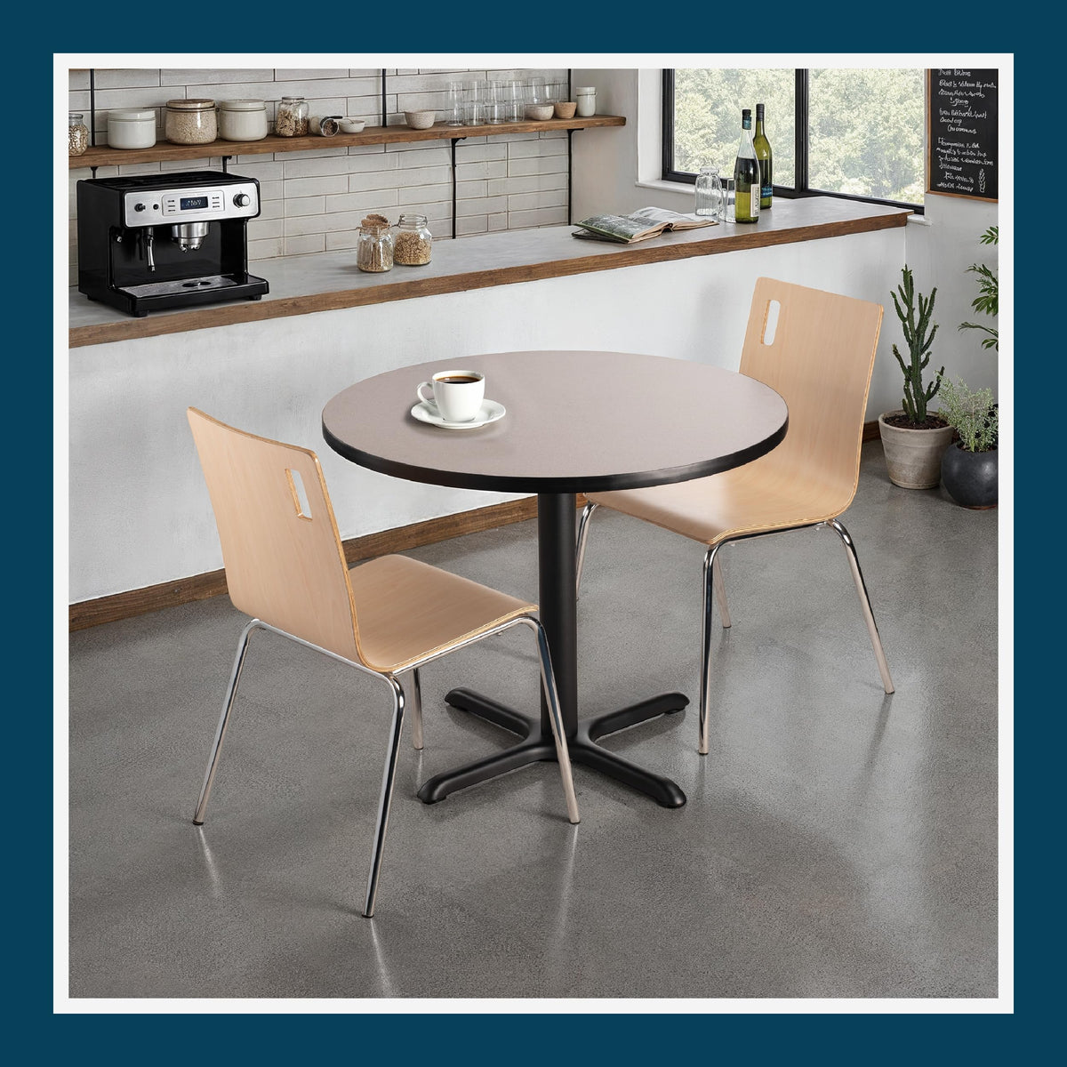 Round 36 in Diameter 30 in Dining Height Black Frame Gray Laminate Cafe Table N448858